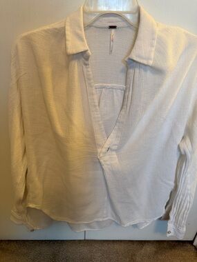 Free People Cream Textured Button-Front Blouse